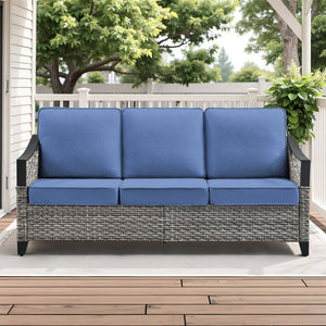 English Elm 73.4 Inch Handwoven PE Wicker Outdoor Sofa with UV Resistant Steel Frame for Patio T3773P416058
