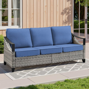 English Elm 73.4 Inch Handwoven PE Wicker Outdoor Sofa with UV Resistant Steel Frame for Patio T3773P416058