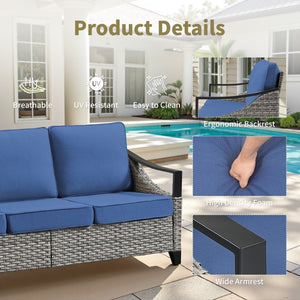 English Elm 73.4 Inch Handwoven PE Wicker Outdoor Sofa with UV Resistant Steel Frame for Patio T3773P416058