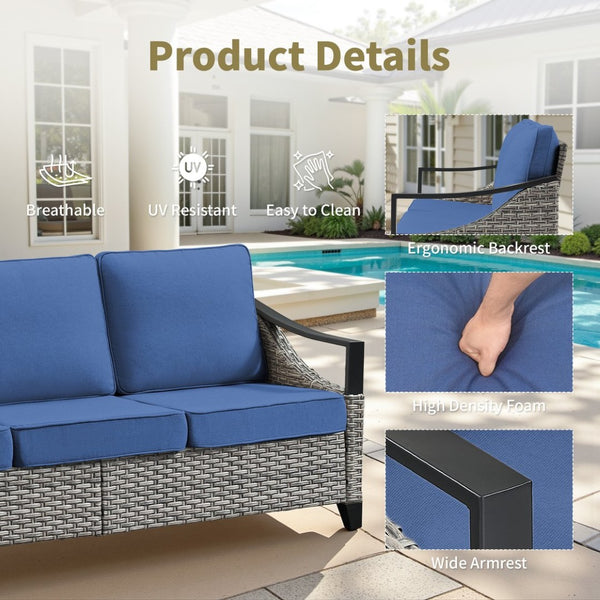 English Elm 73.4 Inch Handwoven PE Wicker Outdoor Sofa with UV Resistant Steel Frame for Patio T3773P416058