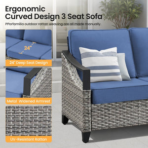 English Elm 73.4 Inch Handwoven PE Wicker Outdoor Sofa with UV Resistant Steel Frame for Patio T3773P416058