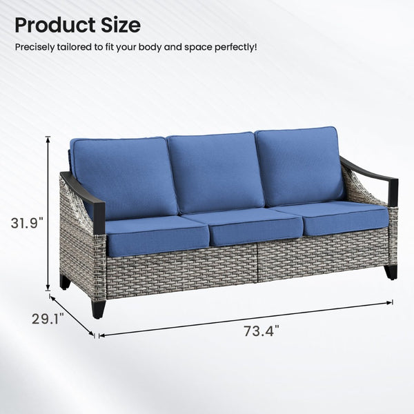 English Elm 73.4 Inch Handwoven PE Wicker Outdoor Sofa with UV Resistant Steel Frame for Patio T3773P416058