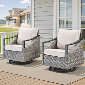 English Elm Outdoor PE Wicker Swivel Glider Rocker Set of 2 with Olefin Cushions for Porch Beige T3773P416061