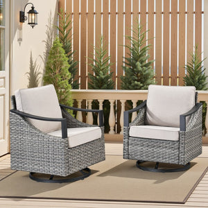 English Elm Outdoor PE Wicker Swivel Glider Rocker Set of 2 with Olefin Cushions for Porch Beige T3773P416061