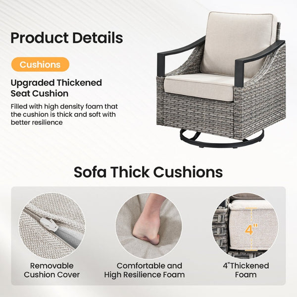 English Elm Outdoor PE Wicker Swivel Glider Rocker Set of 2 with Olefin Cushions for Porch Beige T3773P416061