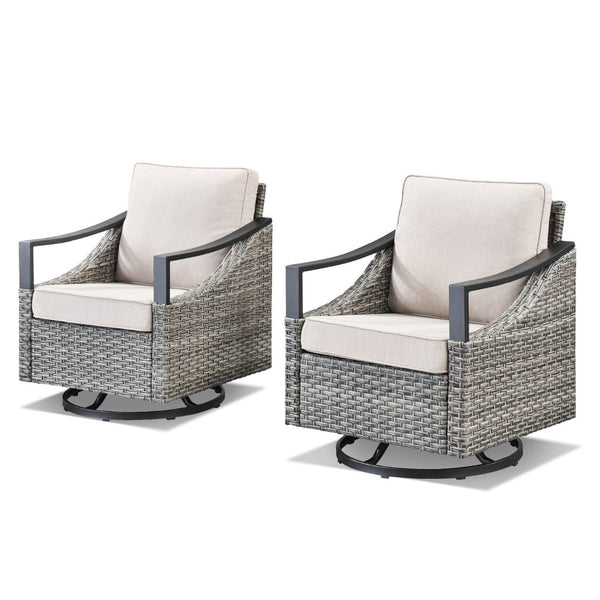 English Elm Outdoor PE Wicker Swivel Glider Rocker Set of 2 with Olefin Cushions for Porch Beige T3773P416061