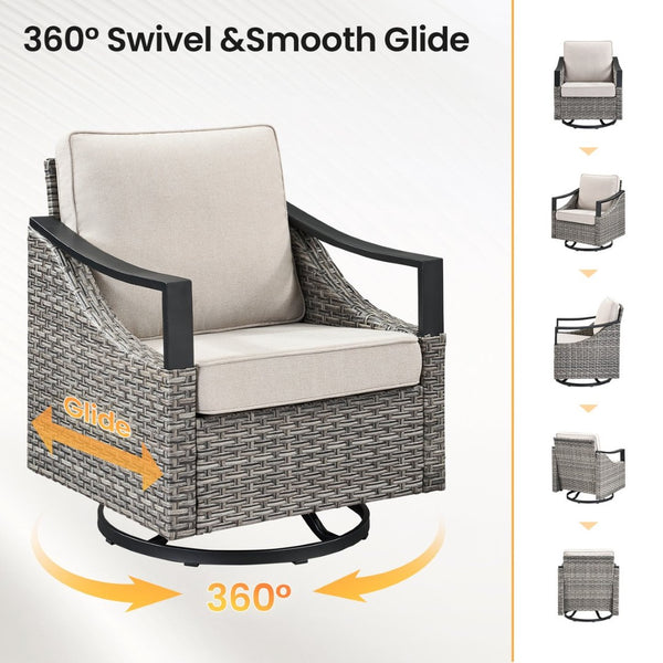 English Elm Outdoor PE Wicker Swivel Glider Rocker Set of 2 with Olefin Cushions for Porch Beige T3773P416061