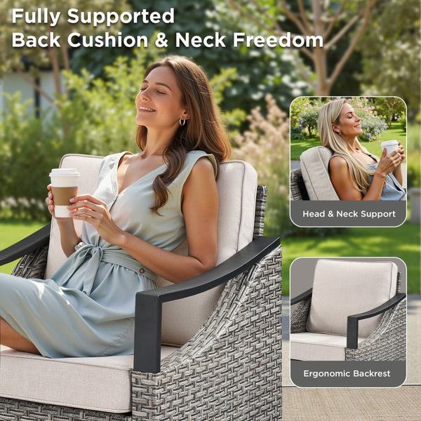 English Elm Outdoor PE Wicker Swivel Glider Rocker Set of 2 with Olefin Cushions for Porch Beige T3773P416061