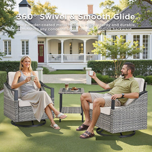 English Elm Outdoor PE Wicker Swivel Glider Rocker Set of 2 with Olefin Cushions for Porch Beige T3773P416061