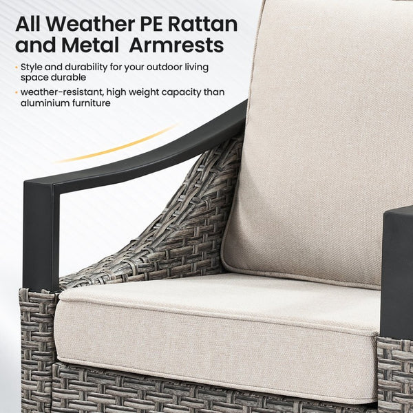 English Elm Outdoor PE Wicker Swivel Glider Rocker Set of 2 with Olefin Cushions for Porch Beige T3773P416061