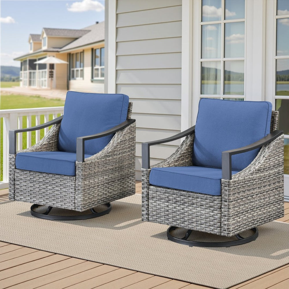 English Elm Outdoor PE Wicker Swivel Glider Rocker Set of 2 with Olefin Cushions for Porch Blue T3773P416062