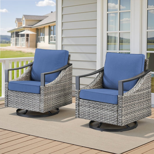 English Elm Outdoor PE Wicker Swivel Glider Rocker Set of 2 with Olefin Cushions for Porch Blue T3773P416062