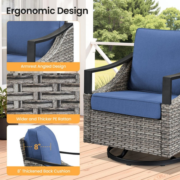 English Elm Outdoor PE Wicker Swivel Glider Rocker Set of 2 with Olefin Cushions for Porch Blue T3773P416062