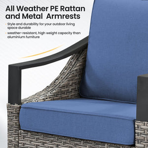 English Elm Outdoor PE Wicker Swivel Glider Rocker Set of 2 with Olefin Cushions for Porch Blue T3773P416062