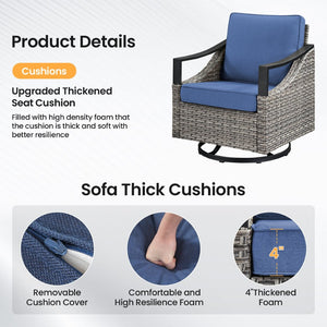 English Elm Outdoor PE Wicker Swivel Glider Rocker Set of 2 with Olefin Cushions for Porch Blue T3773P416062