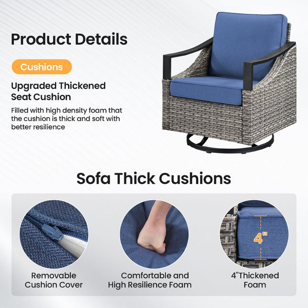 English Elm Outdoor PE Wicker Swivel Glider Rocker Set of 2 with Olefin Cushions for Porch Blue T3773P416062