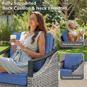 English Elm Outdoor PE Wicker Swivel Glider Rocker Set of 2 with Olefin Cushions for Porch Blue T3773P416062