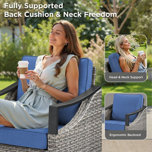 English Elm Outdoor PE Wicker Swivel Glider Rocker Set of 2 with Olefin Cushions for Porch Blue T3773P416062