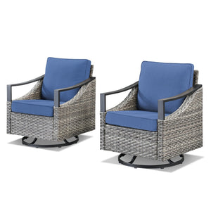English Elm Outdoor PE Wicker Swivel Glider Rocker Set of 2 with Olefin Cushions for Porch Blue T3773P416062
