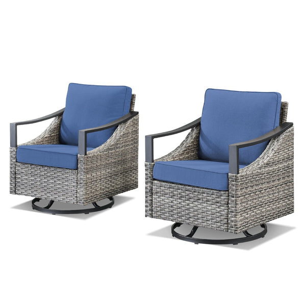 English Elm Outdoor PE Wicker Swivel Glider Rocker Set of 2 with Olefin Cushions for Porch Blue T3773P416062