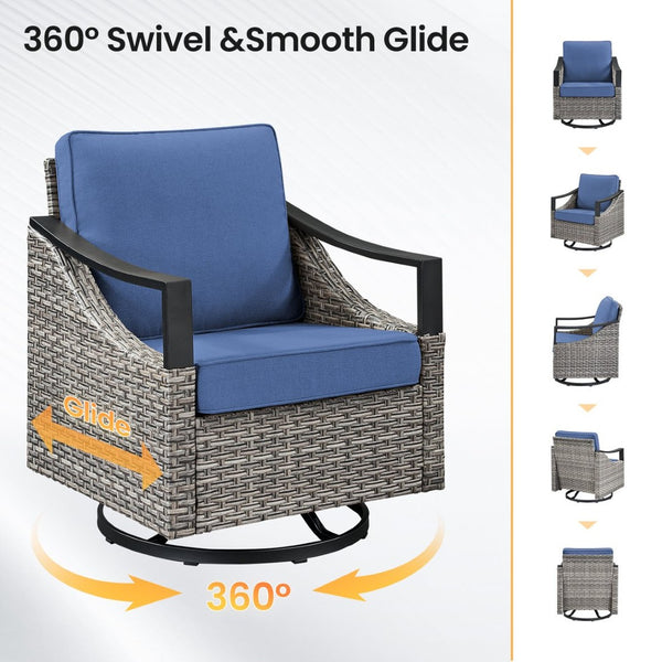 English Elm Outdoor PE Wicker Swivel Glider Rocker Set of 2 with Olefin Cushions for Porch Blue T3773P416062
