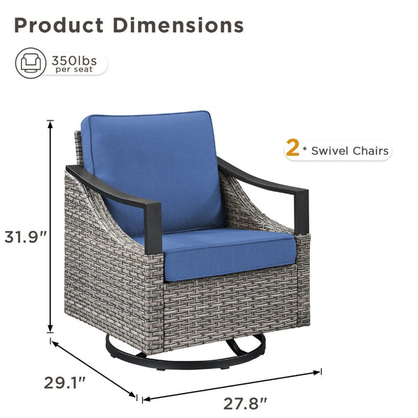English Elm Outdoor PE Wicker Swivel Glider Rocker Set of 2 with Olefin Cushions for Porch Blue T3773P416062