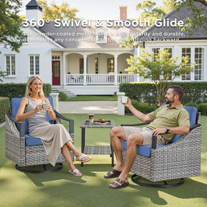 English Elm Outdoor PE Wicker Swivel Glider Rocker Set of 2 with Olefin Cushions for Porch Blue T3773P416062