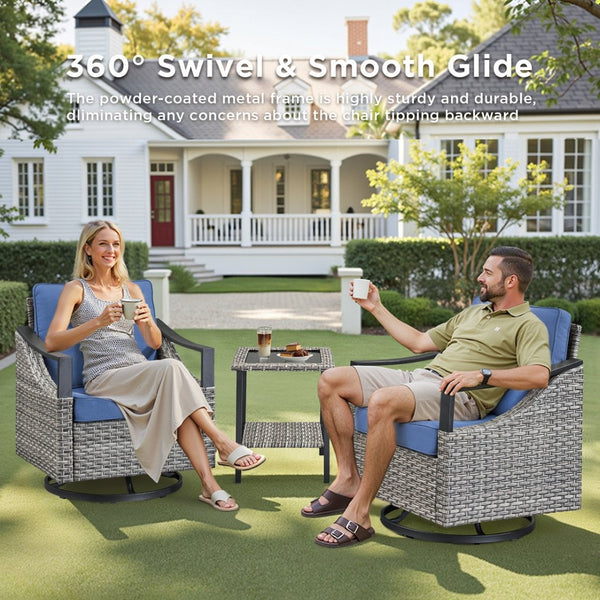 English Elm Outdoor PE Wicker Swivel Glider Rocker Set of 2 with Olefin Cushions for Porch Blue T3773P416062
