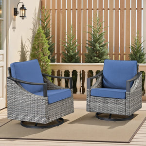 English Elm Outdoor PE Wicker Swivel Glider Rocker Set of 2 with Olefin Cushions for Porch Blue T3773P416062