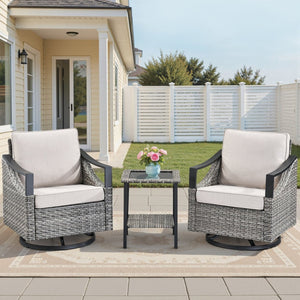 English Elm 3-piece Outdoor Wicker Patio Set with Swivel Rocker Chairs and Tempered Glass Table T3773P416063