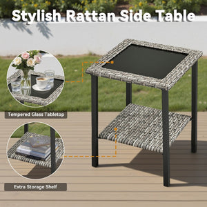 English Elm 3-piece Outdoor Wicker Patio Set with Swivel Rocker Chairs and Tempered Glass Table T3773P416063