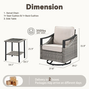 English Elm 3-piece Outdoor Wicker Patio Set with Swivel Rocker Chairs and Tempered Glass Table T3773P416063