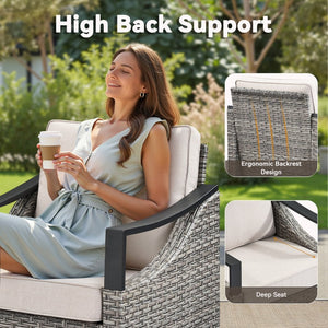 English Elm 3-piece Outdoor Wicker Patio Set with Swivel Rocker Chairs and Tempered Glass Table T3773P416063