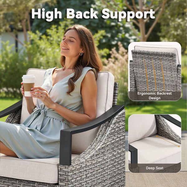 English Elm 3-piece Outdoor Wicker Patio Set with Swivel Rocker Chairs and Tempered Glass Table T3773P416063