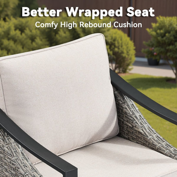 English Elm 3-piece Outdoor Wicker Patio Set with Swivel Rocker Chairs and Tempered Glass Table T3773P416063