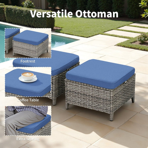 English Elm Outdoor Handwoven PE Wicker Ottoman Set of 2 All Weather Patio Footrests with Cushions T3773P416066