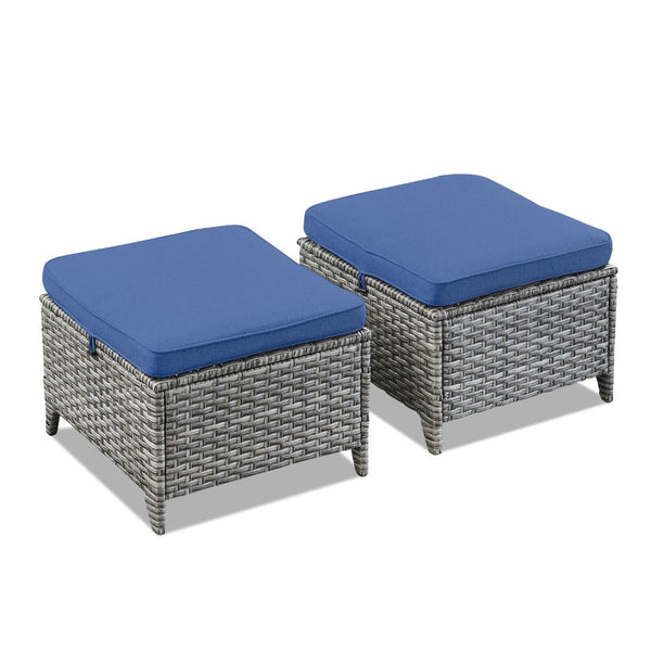 English Elm Outdoor Handwoven PE Wicker Ottoman Set of 2 All Weather Patio Footrests with Cushions T3773P416066