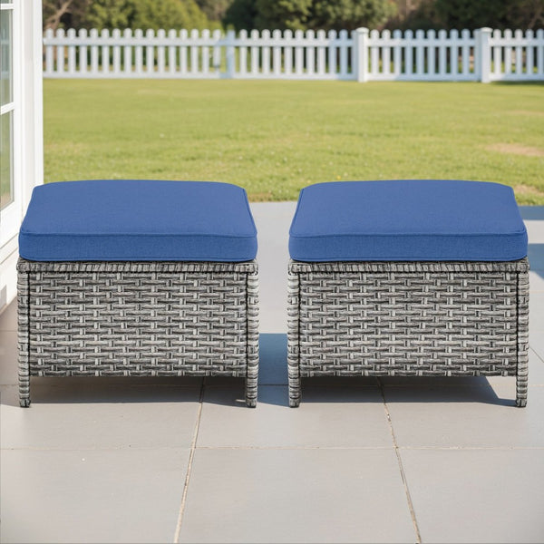 English Elm Outdoor Handwoven PE Wicker Ottoman Set of 2 All Weather Patio Footrests with Cushions T3773P416066