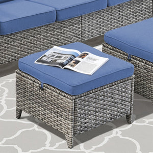 English Elm Outdoor Handwoven PE Wicker Ottoman Set of 2 All Weather Patio Footrests with Cushions T3773P416066