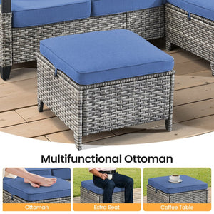 English Elm Outdoor Handwoven PE Wicker Ottoman Set of 2 All Weather Patio Footrests with Cushions T3773P416066