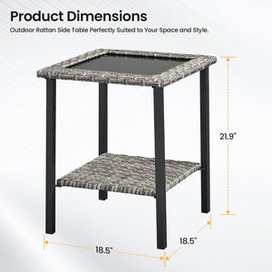 English Elm Outdoor Pe Rattan Square Side Table with Tempered Glass Top for Patio Deck Balcony T3773P416067