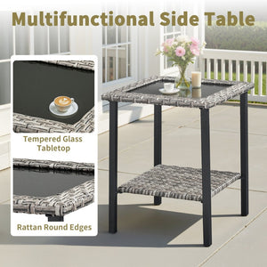 English Elm Outdoor Pe Rattan Square Side Table with Tempered Glass Top for Patio Deck Balcony T3773P416067