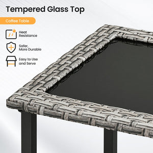 English Elm Outdoor Pe Rattan Square Side Table with Tempered Glass Top for Patio Deck Balcony T3773P416067