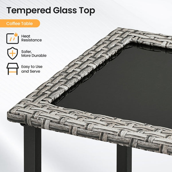 English Elm Outdoor Pe Rattan Square Side Table with Tempered Glass Top for Patio Deck Balcony T3773P416067