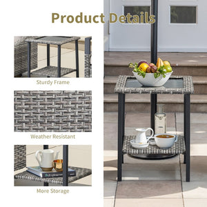 English Elm Outdoor Pe Rattan Square Side Table with Tempered Glass Top for Patio Deck Balcony T3773P416067