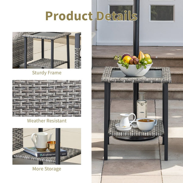 English Elm Outdoor Pe Rattan Square Side Table with Tempered Glass Top for Patio Deck Balcony T3773P416067