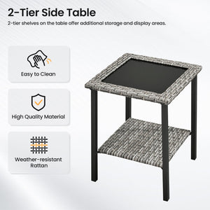 English Elm Outdoor Pe Rattan Square Side Table with Tempered Glass Top for Patio Deck Balcony T3773P416067