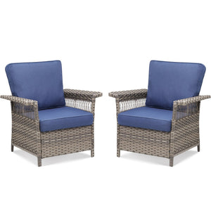 English Elm Outdoor All-weather Wicker Lounge Chair Set of 2 with Deep Seat Blue Cushions T3773P416502
