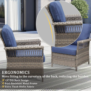 English Elm Outdoor All-weather Wicker Lounge Chair Set of 2 with Deep Seat Blue Cushions T3773P416502