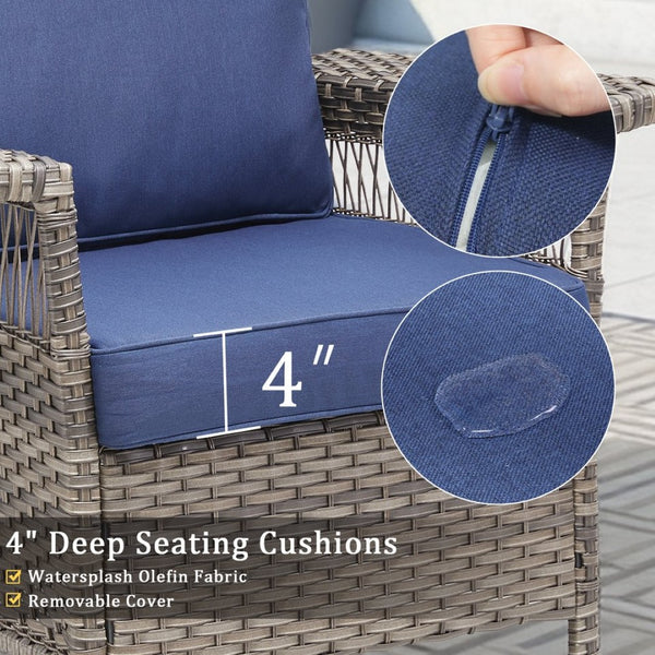 English Elm Outdoor All-weather Wicker Lounge Chair Set of 2 with Deep Seat Blue Cushions T3773P416502
